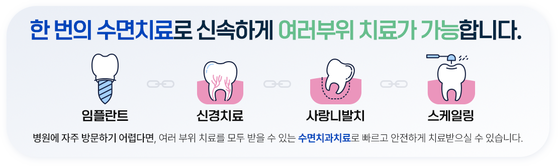 한 번의 수면치료로 신속하게 여러부위 치료가 가능합니다.